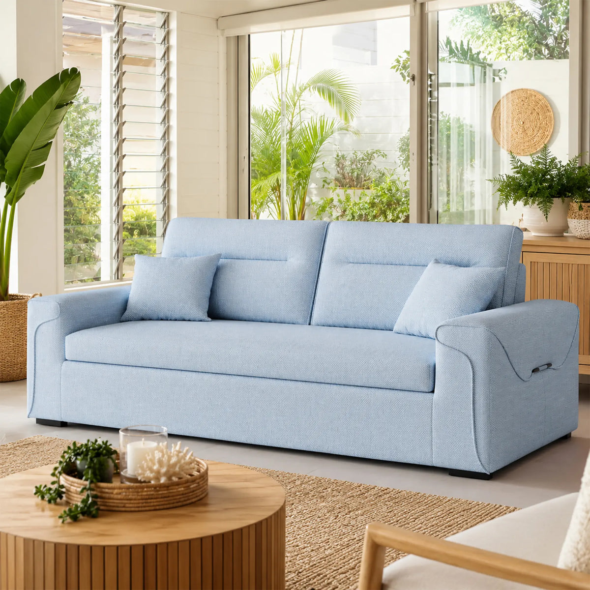 LIVARA Modern Fabric Sofa Cotton Linen Upholstery Latex Cushioning Solid Wood Frame 180/200cm for Living Room Apartment - Blue