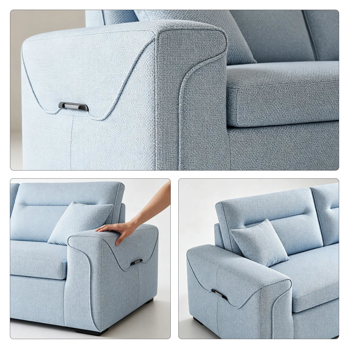 LIVARA Modern Fabric Sofa Cotton Linen Upholstery Latex Cushioning Solid Wood Frame 180/200cm for Living Room Apartment - Blue