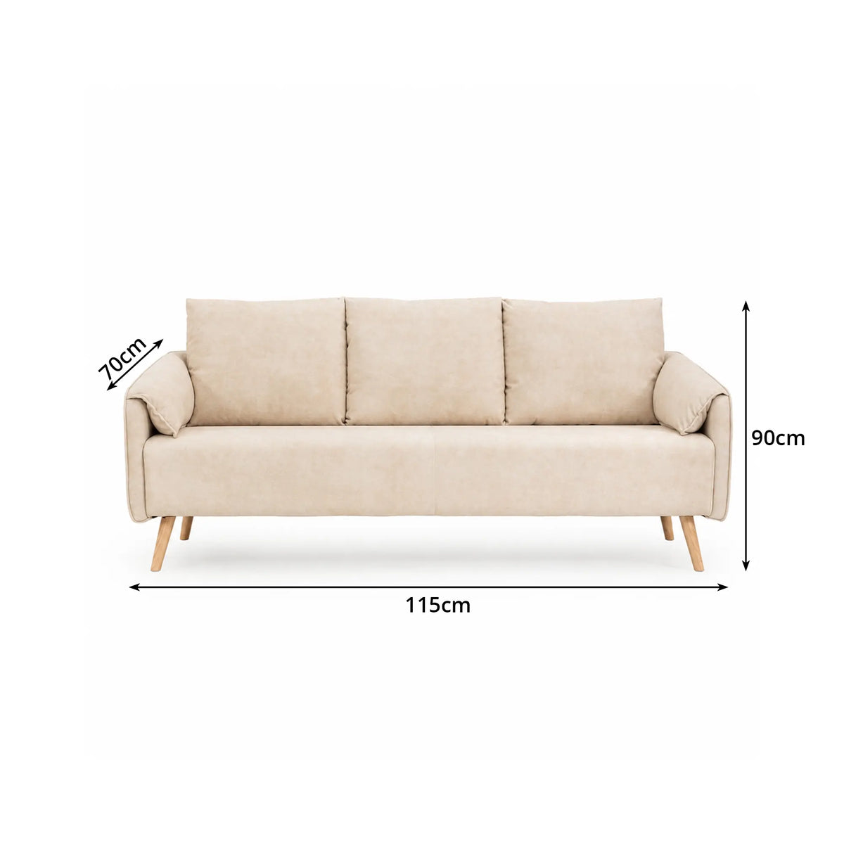 LIVARA Modern Sofa Cat Scratch Resistant Fabric Spring Seat Solid Wood Frame 115/165cm for Living Room Apartment Lounge - Khaki