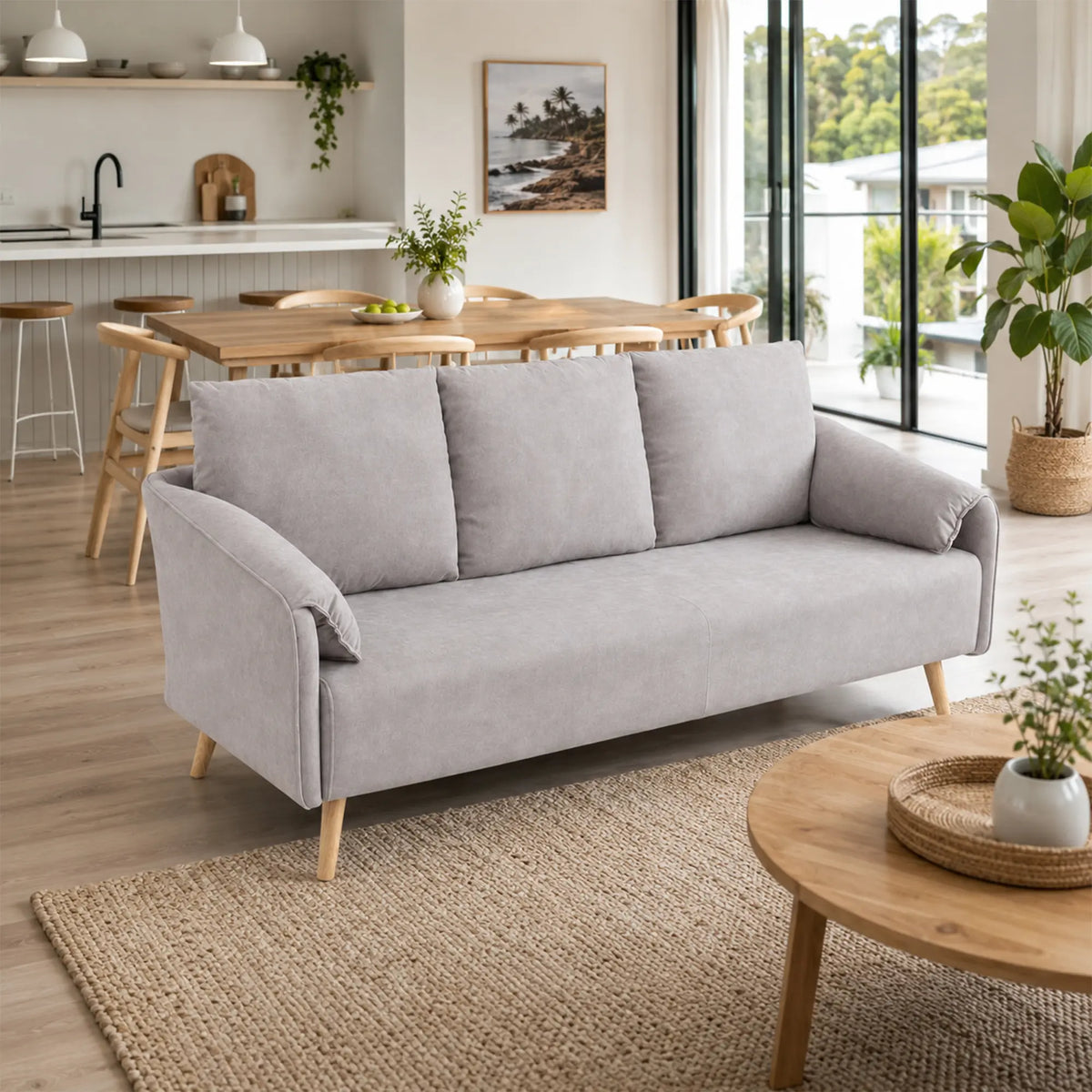 LIVARA Modern Sofa Cat Scratch Resistant Fabric Spring Seat Solid Wood Frame 115/165cm for Living Room Apartment Lounge - Light Grey
