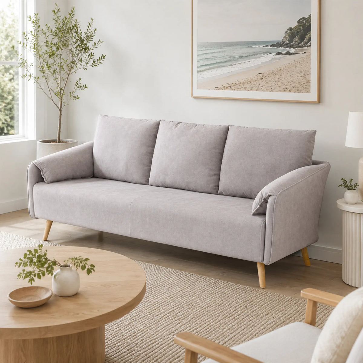 LIVARA Modern Sofa Cat Scratch Resistant Fabric Spring Seat Solid Wood Frame 115/165cm for Living Room Apartment Lounge - Light Grey