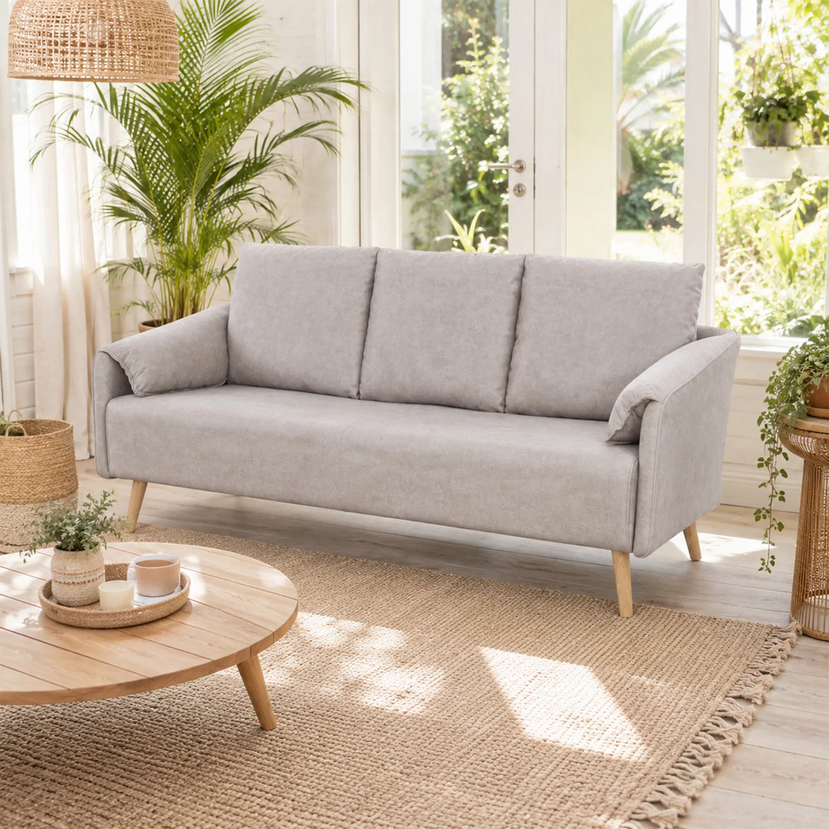 LIVARA Modern Sofa Cat Scratch Resistant Fabric Spring Seat Solid Wood Frame 115/165cm for Living Room Apartment Lounge - Light Grey