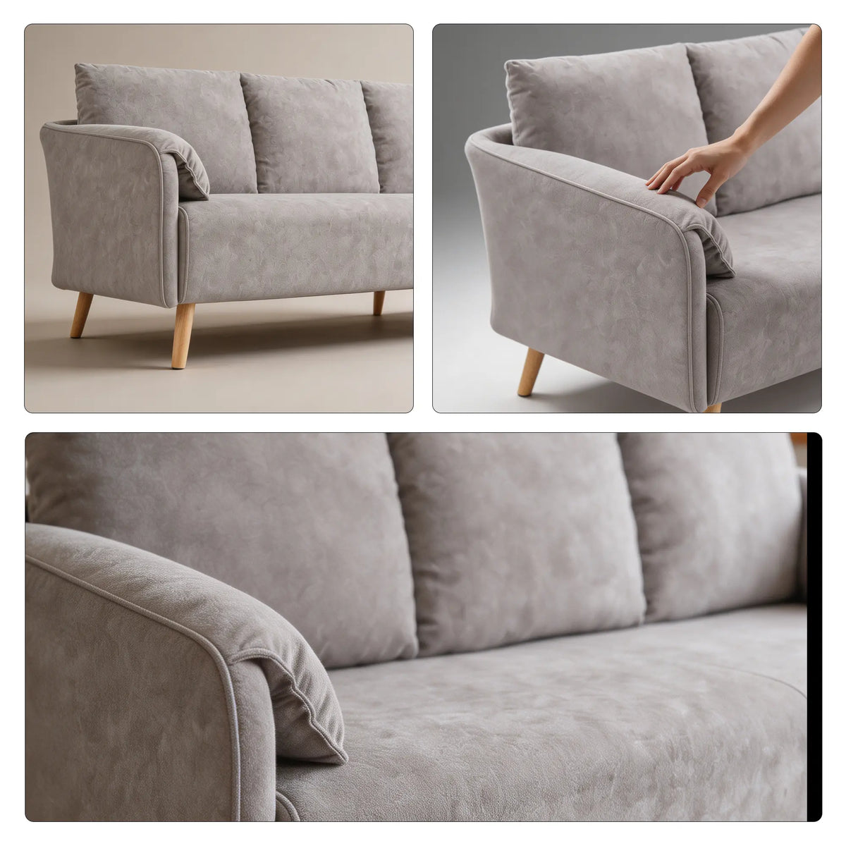 LIVARA Modern Sofa Cat Scratch Resistant Fabric Spring Seat Solid Wood Frame 115/165cm for Living Room Apartment Lounge - Light Grey