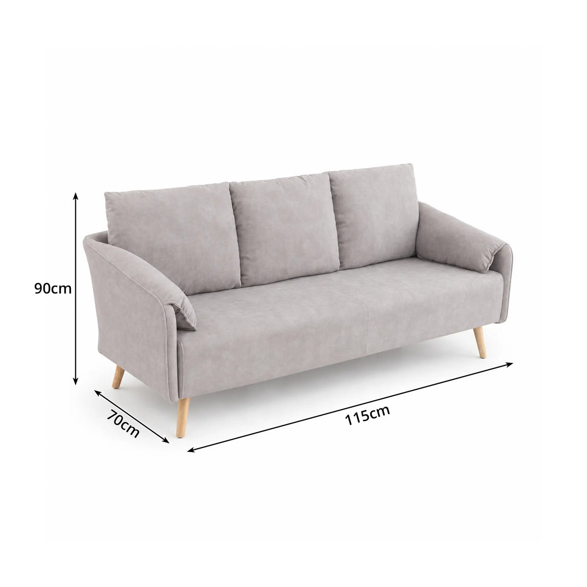 LIVARA Modern Sofa Cat Scratch Resistant Fabric Spring Seat Solid Wood Frame 115/165cm for Living Room Apartment Lounge - Light Grey