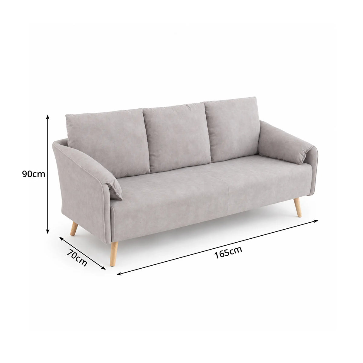 LIVARA Modern Sofa Cat Scratch Resistant Fabric Spring Seat Solid Wood Frame 115/165cm for Living Room Apartment Lounge - Light Grey