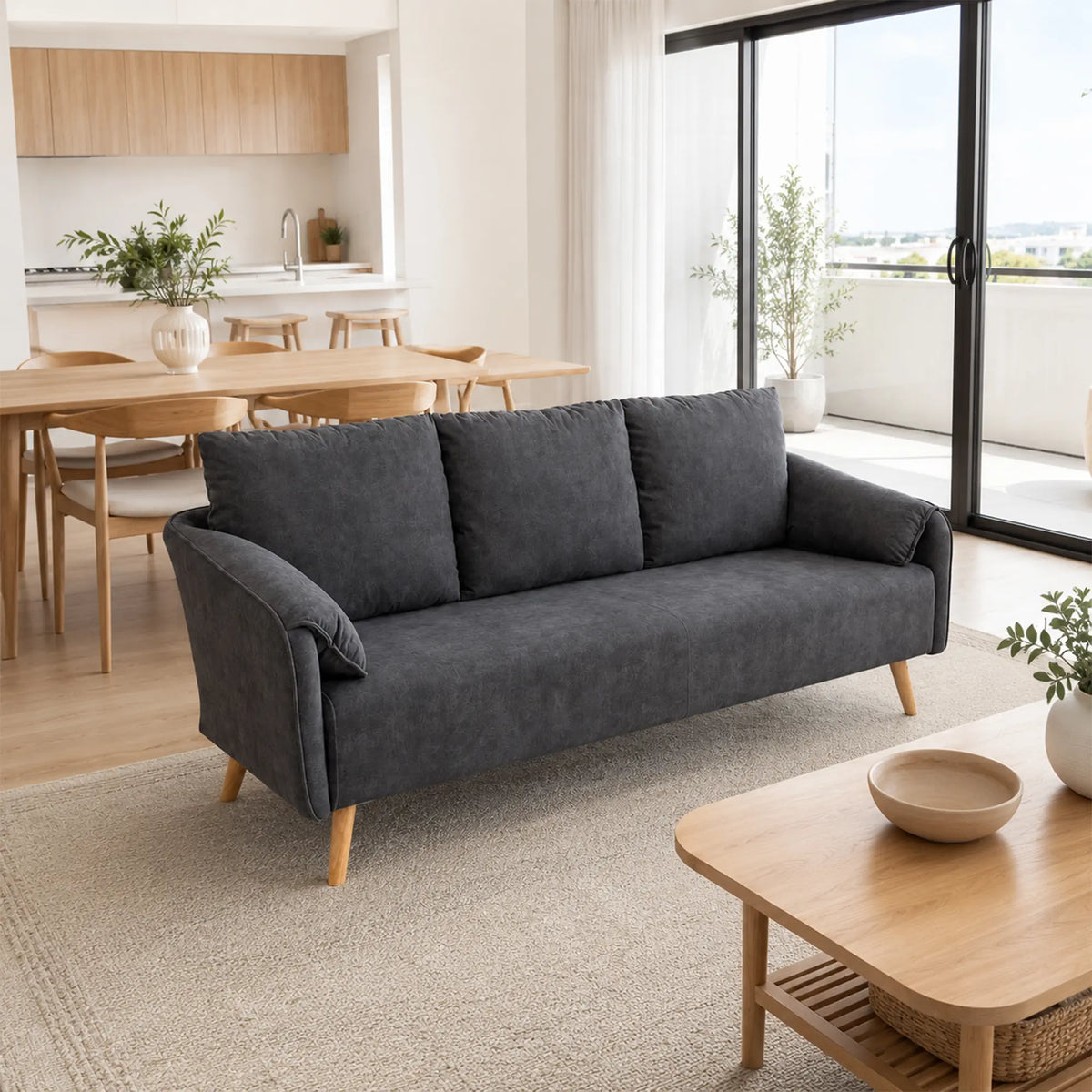 LIVARA Modern Sofa Cat Scratch Resistant Fabric Spring Seat Solid Wood Frame 115/165cm for Living Room Apartment Lounge - Grey