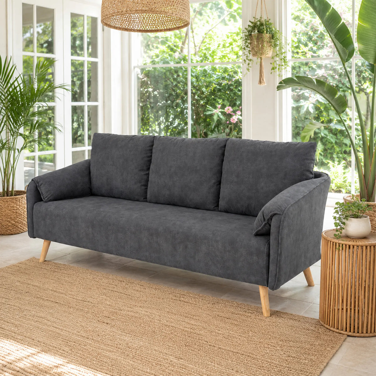 LIVARA Modern Sofa Cat Scratch Resistant Fabric Spring Seat Solid Wood Frame 115/165cm for Living Room Apartment Lounge - Grey