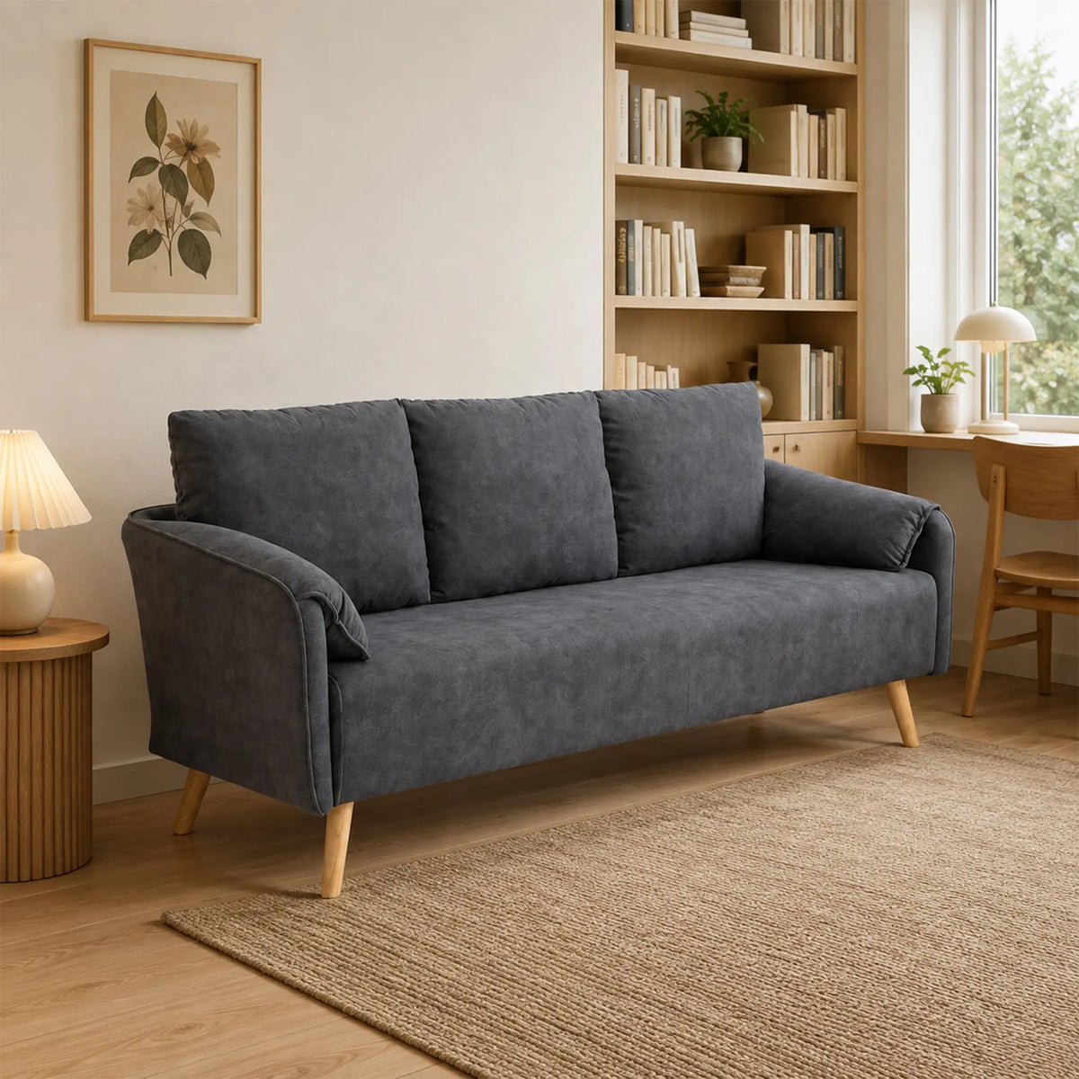 LIVARA Modern Sofa Cat Scratch Resistant Fabric Spring Seat Solid Wood Frame 115/165cm for Living Room Apartment Lounge - Grey