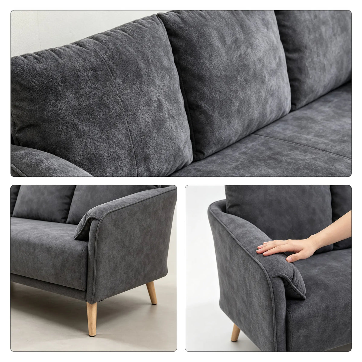 LIVARA Modern Sofa Cat Scratch Resistant Fabric Spring Seat Solid Wood Frame 115/165cm for Living Room Apartment Lounge - Grey