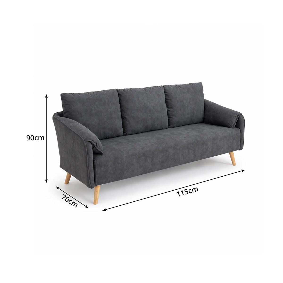 LIVARA Modern Sofa Cat Scratch Resistant Fabric Spring Seat Solid Wood Frame 115/165cm for Living Room Apartment Lounge - Grey