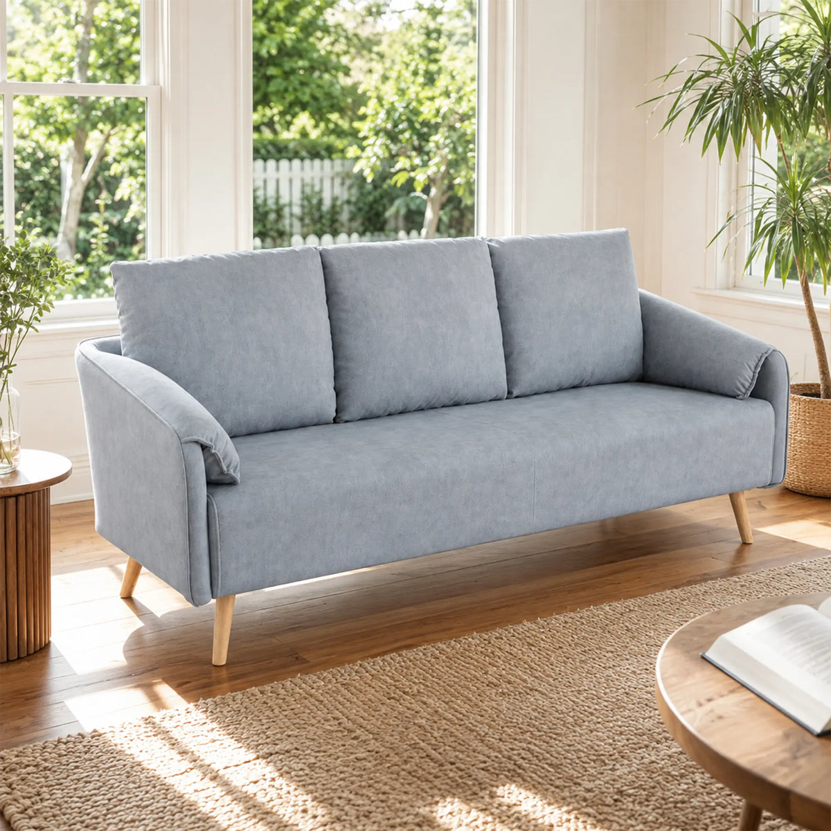 LIVARA Modern Sofa Cat Scratch Resistant Fabric Spring Seat Solid Wood Frame 115/165cm for Living Room Apartment Lounge - Blue
