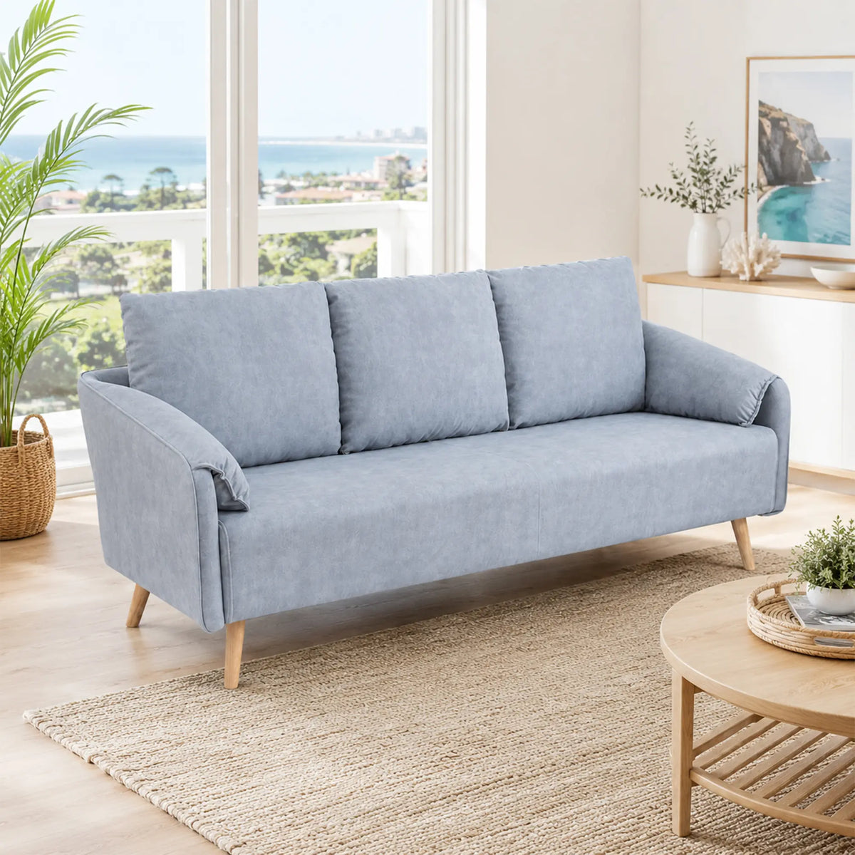 LIVARA Modern Sofa Cat Scratch Resistant Fabric Spring Seat Solid Wood Frame 115/165cm for Living Room Apartment Lounge - Blue