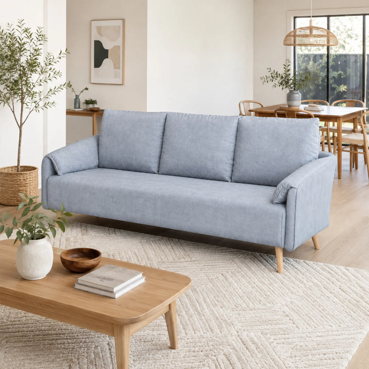 LIVARA Modern Sofa Cat Scratch Resistant Fabric Spring Seat Solid Wood Frame 115/165cm for Living Room Apartment Lounge - Blue