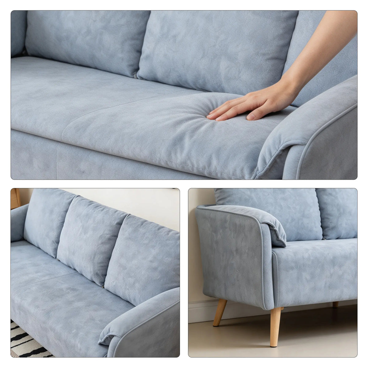 LIVARA Modern Sofa Cat Scratch Resistant Fabric Spring Seat Solid Wood Frame 115/165cm for Living Room Apartment Lounge - Blue