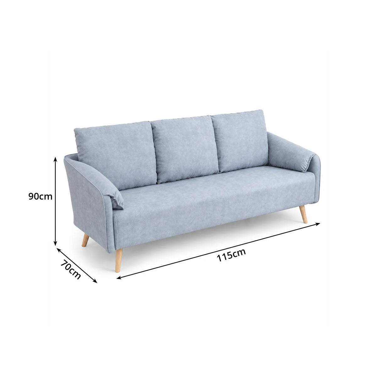LIVARA Modern Sofa Cat Scratch Resistant Fabric Spring Seat Solid Wood Frame 115/165cm for Living Room Apartment Lounge - Blue