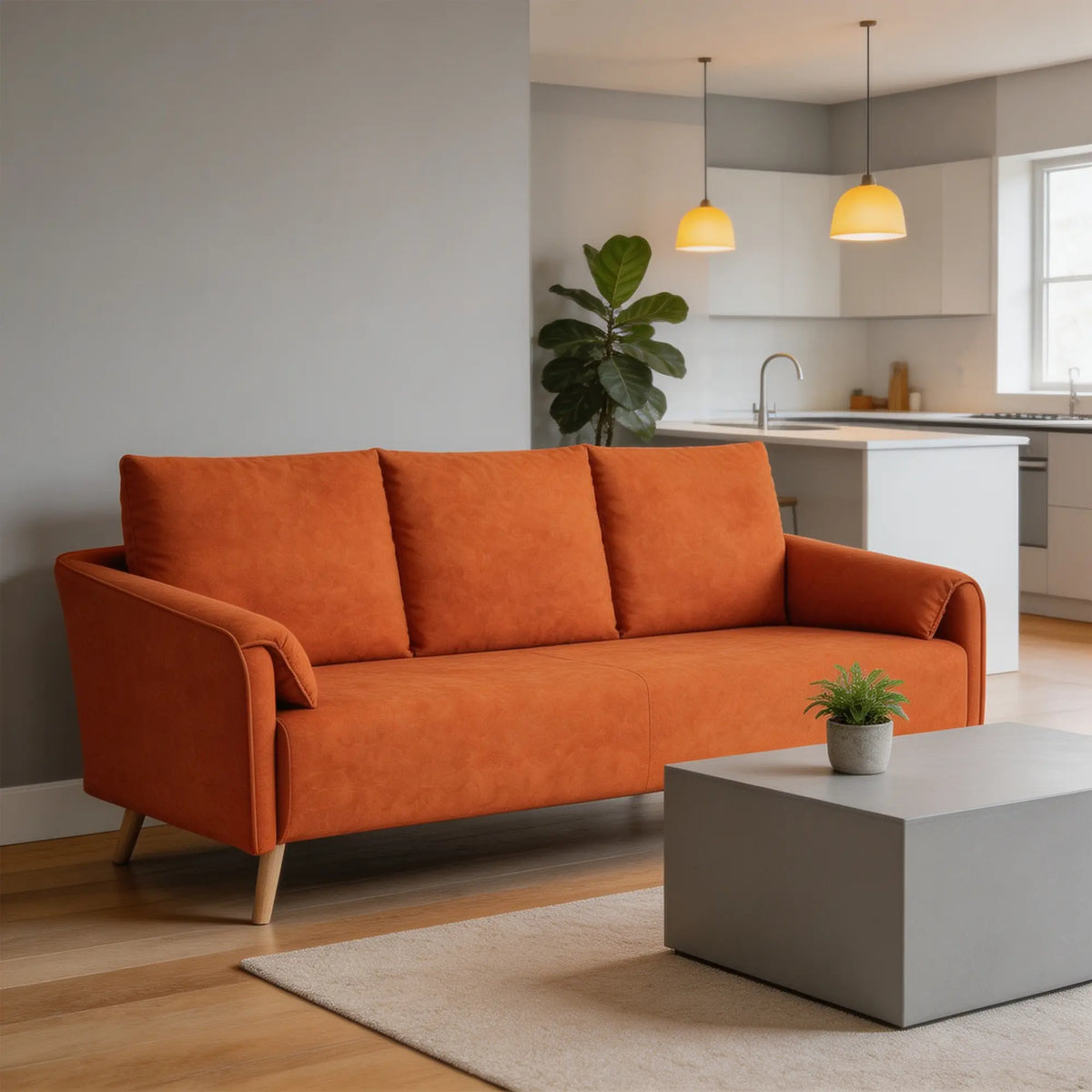 LIVARA Modern Sofa Cat Scratch Resistant Fabric Spring Seat Solid Wood Frame 115/165cm for Living Room Apartment Lounge - Orange