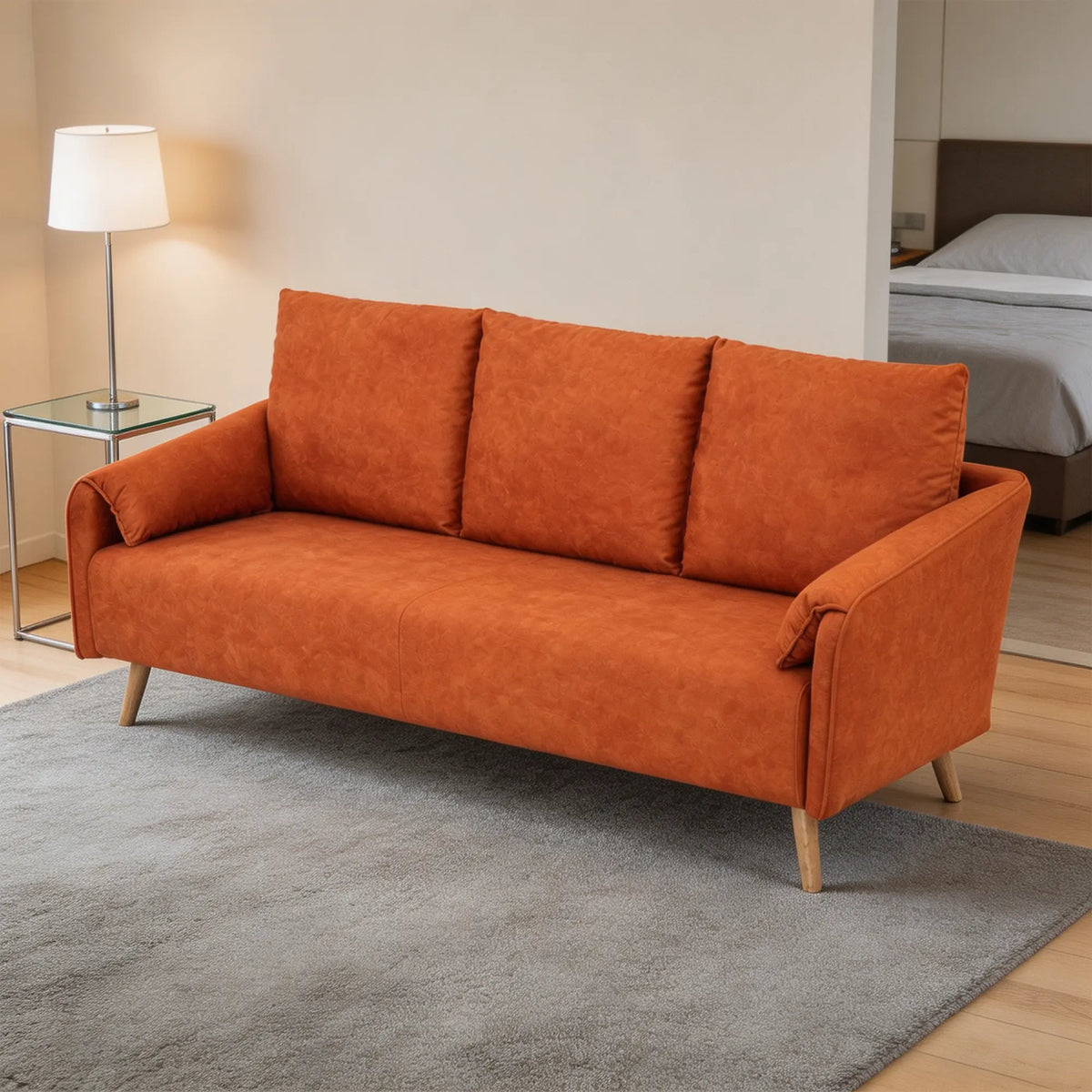 LIVARA Modern Sofa Cat Scratch Resistant Fabric Spring Seat Solid Wood Frame 115/165cm for Living Room Apartment Lounge - Orange