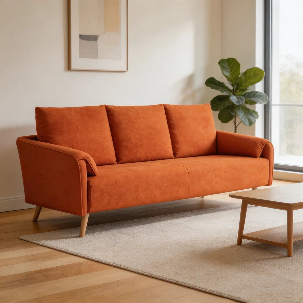 LIVARA Modern Sofa Cat Scratch Resistant Fabric Spring Seat Solid Wood Frame 115/165cm for Living Room Apartment Lounge - Orange