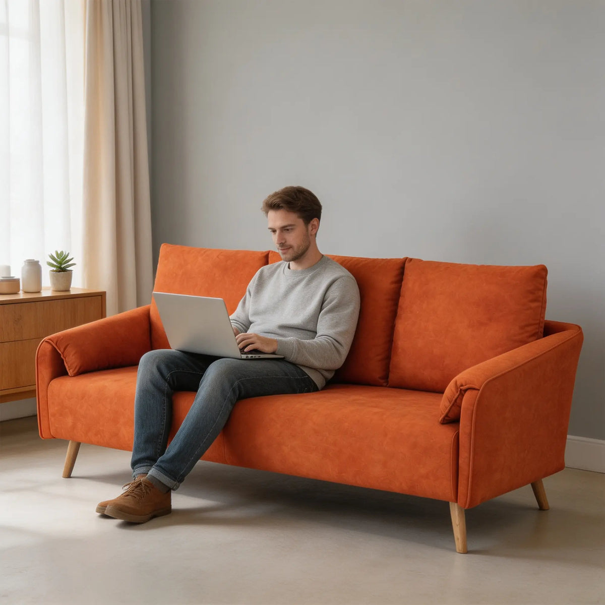 LIVARA Modern Sofa Cat Scratch Resistant Fabric Spring Seat Solid Wood Frame 115/165cm for Living Room Apartment Lounge - Orange
