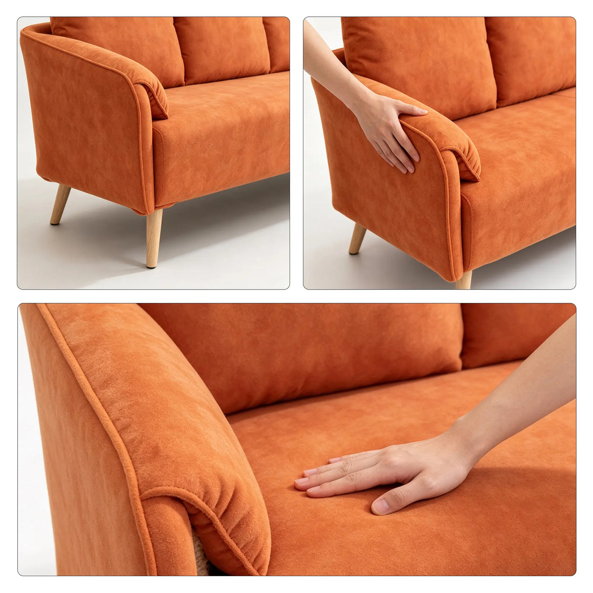 LIVARA Modern Sofa Cat Scratch Resistant Fabric Spring Seat Solid Wood Frame 115/165cm for Living Room Apartment Lounge - Orange