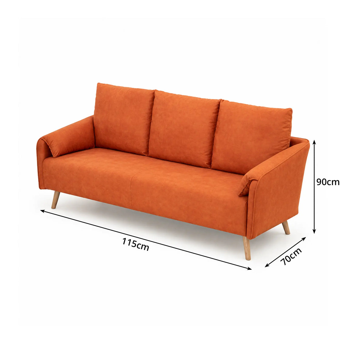 LIVARA Modern Sofa Cat Scratch Resistant Fabric Spring Seat Solid Wood Frame 115/165cm for Living Room Apartment Lounge - Orange