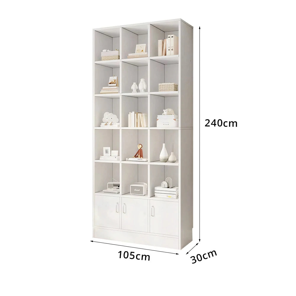 LIVARA Nordic Maple Bookcase 90/105cm - Multi-Tier Storage Cabinet with Doors & Back Panel for Living Room - White