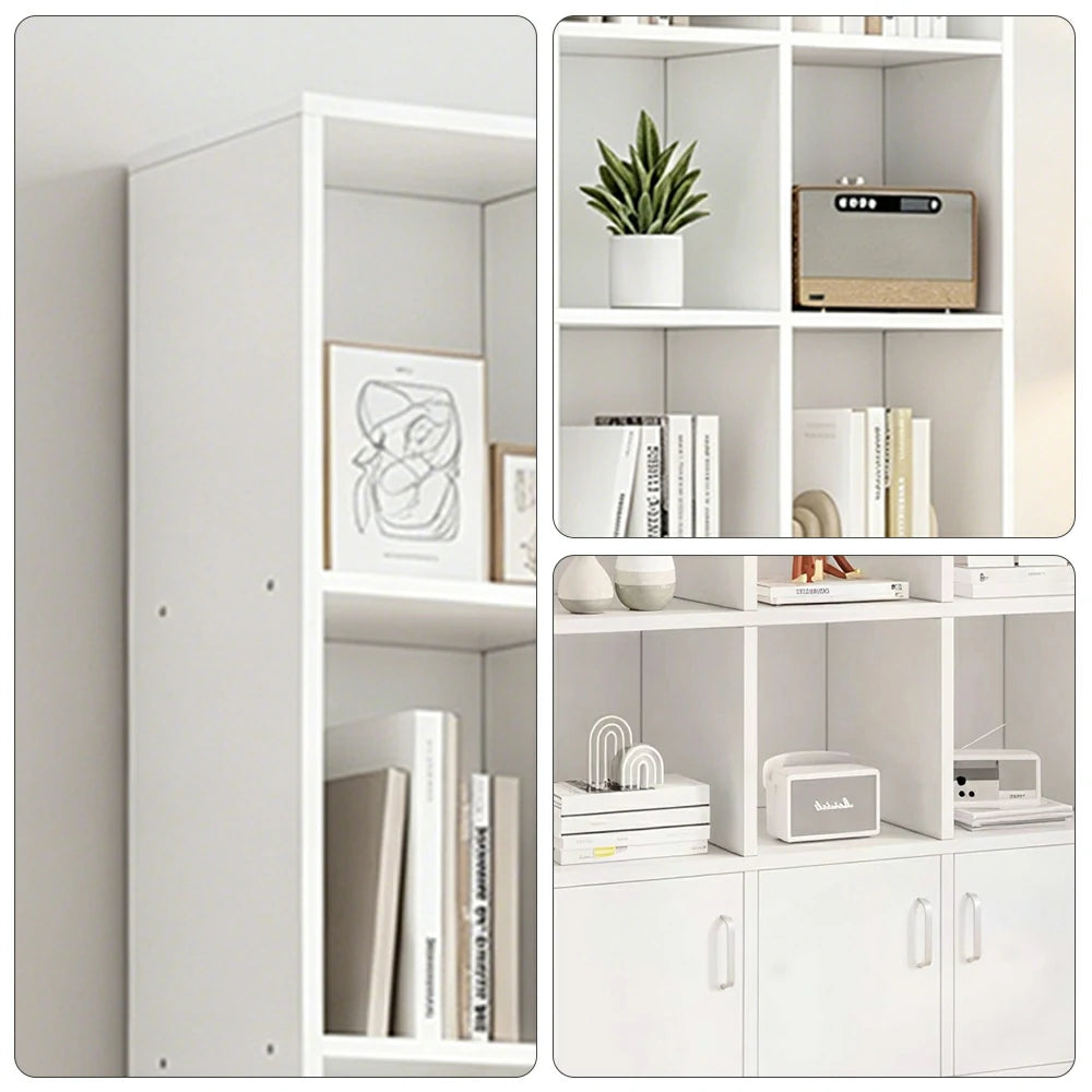 LIVARA Nordic Maple Bookcase 90/105cm - Multi-Tier Storage Cabinet with Doors & Back Panel for Living Room - White