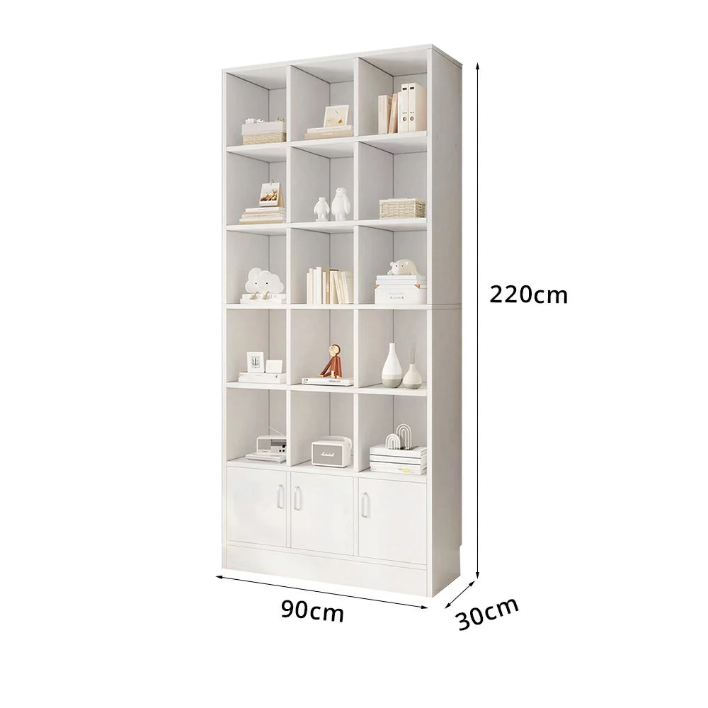 LIVARA Nordic Maple Bookcase 90/105cm - Multi-Tier Storage Cabinet with Doors & Back Panel for Living Room - White