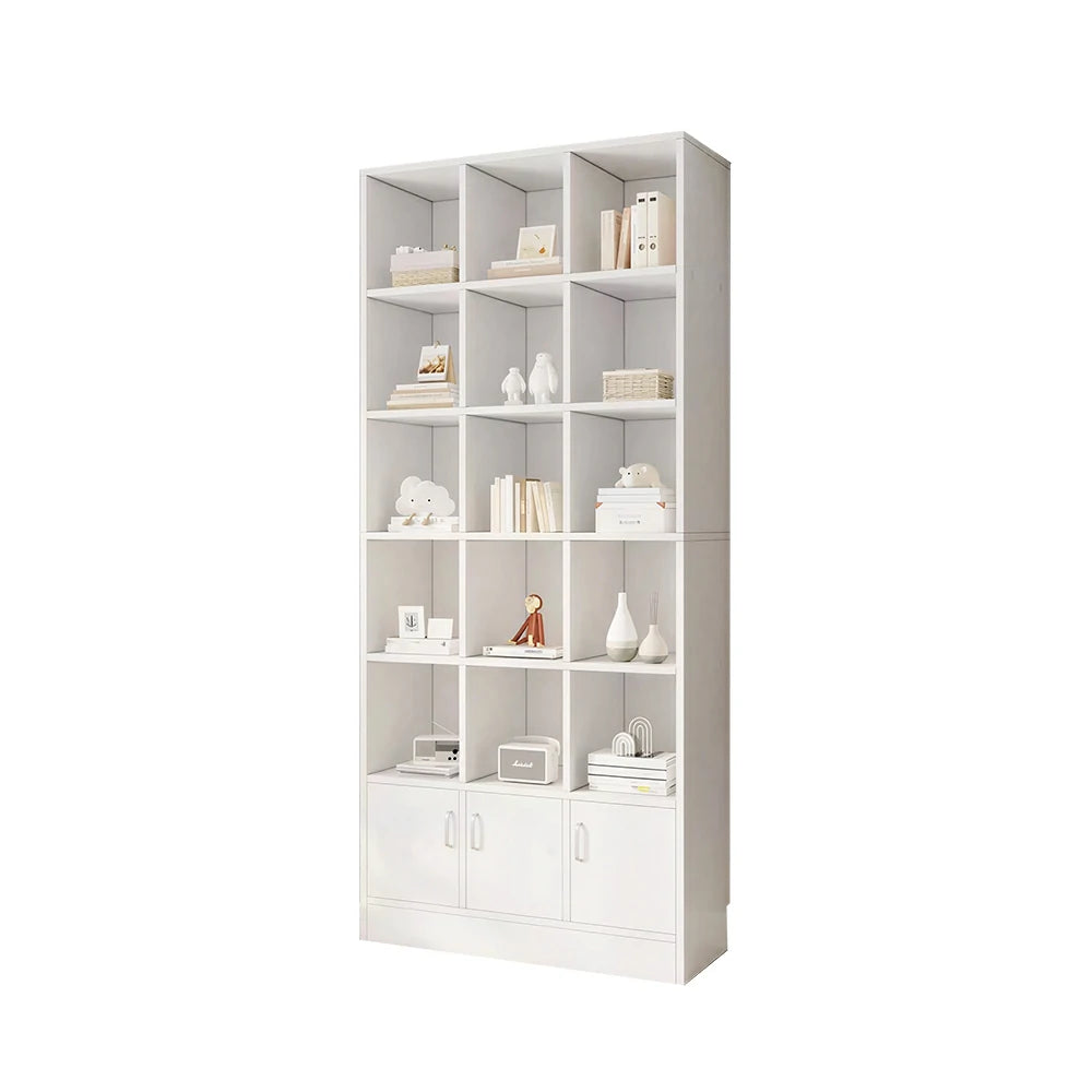 LIVARA Nordic Maple Bookcase 90/105cm - Multi-Tier Storage Cabinet with Doors & Back Panel for Living Room - White