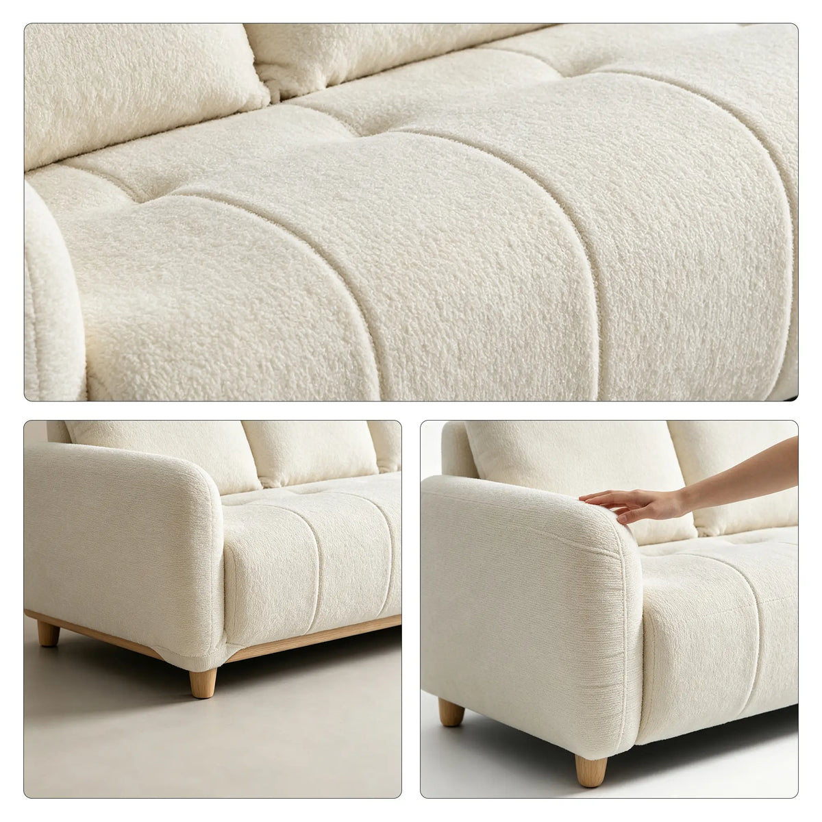 LIVARA Compact 3 Seater Sofa Lambswool Upholstery High Resilience Cushioning Pet Friendly Design for Small Living Room Apartment - White