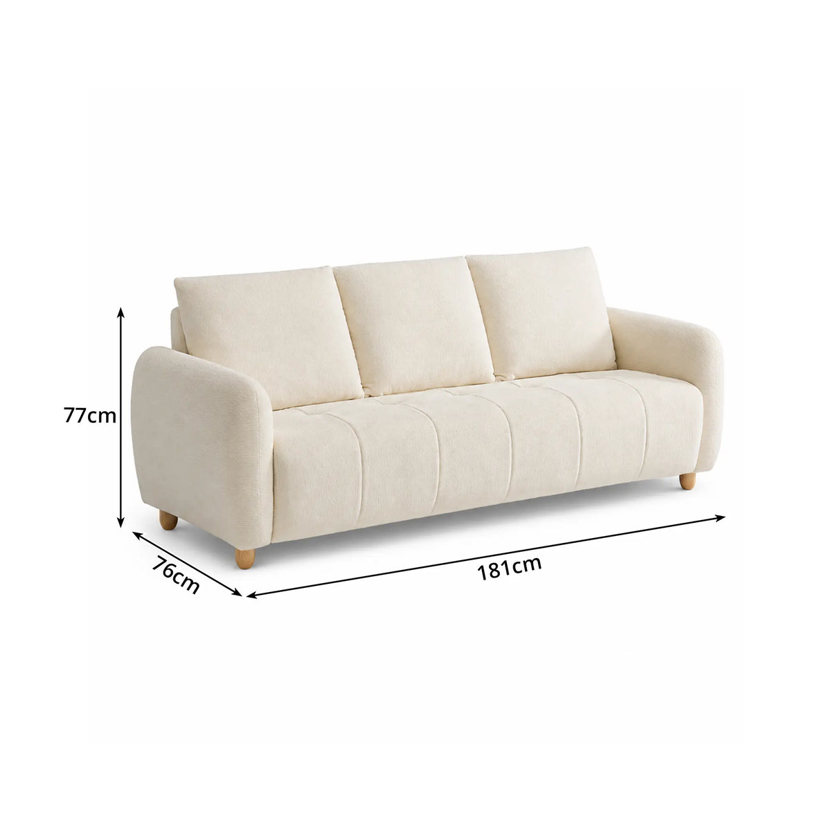 LIVARA Compact 3 Seater Sofa Lambswool Upholstery High Resilience Cushioning Pet Friendly Design for Small Living Room Apartment - White