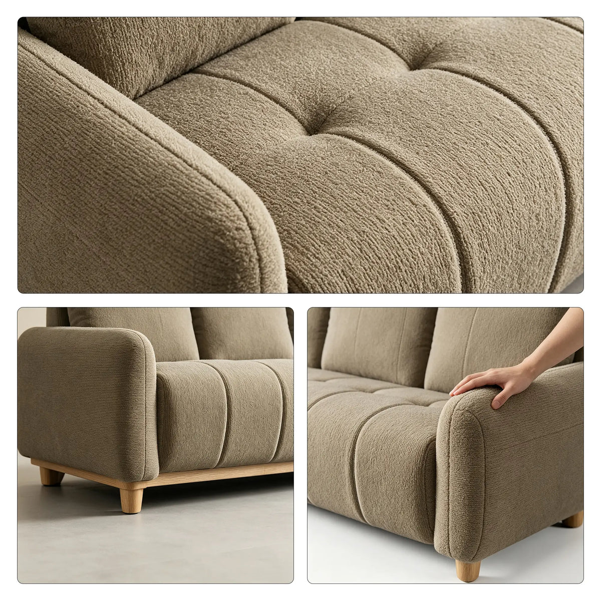LIVARA Compact 3 Seater Sofa Lambswool Upholstery High Resilience Cushioning Pet Friendly Design for Small Living Room Apartment - Coffee