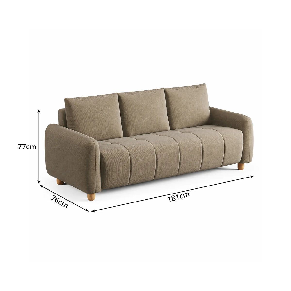 LIVARA Compact 3 Seater Sofa Lambswool Upholstery High Resilience Cushioning Pet Friendly Design for Small Living Room Apartment - Coffee