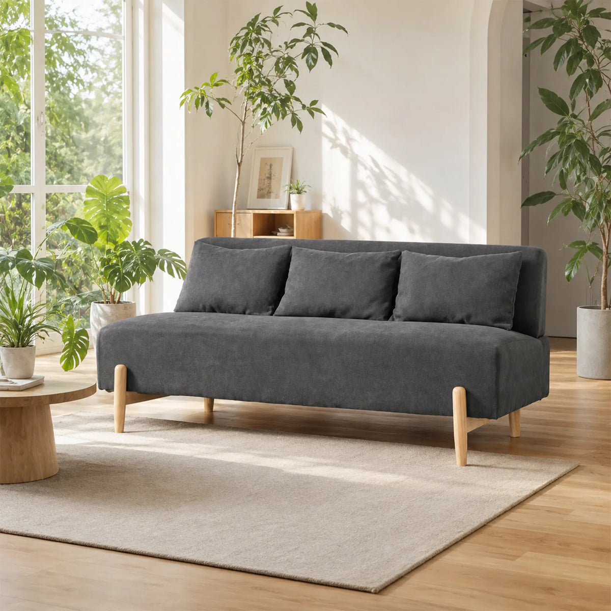LIVARA Modern 3 Seater Sofa Cotton Linen Upholstery Solid Wood Frame High Rebound Cushions for Living Room Apartment Lounge - Grey
