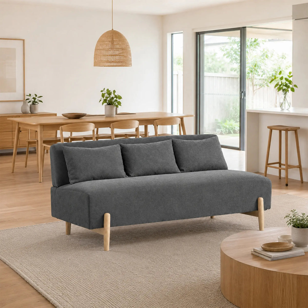LIVARA Modern 3 Seater Sofa Cotton Linen Upholstery Solid Wood Frame High Rebound Cushions for Living Room Apartment Lounge - Grey