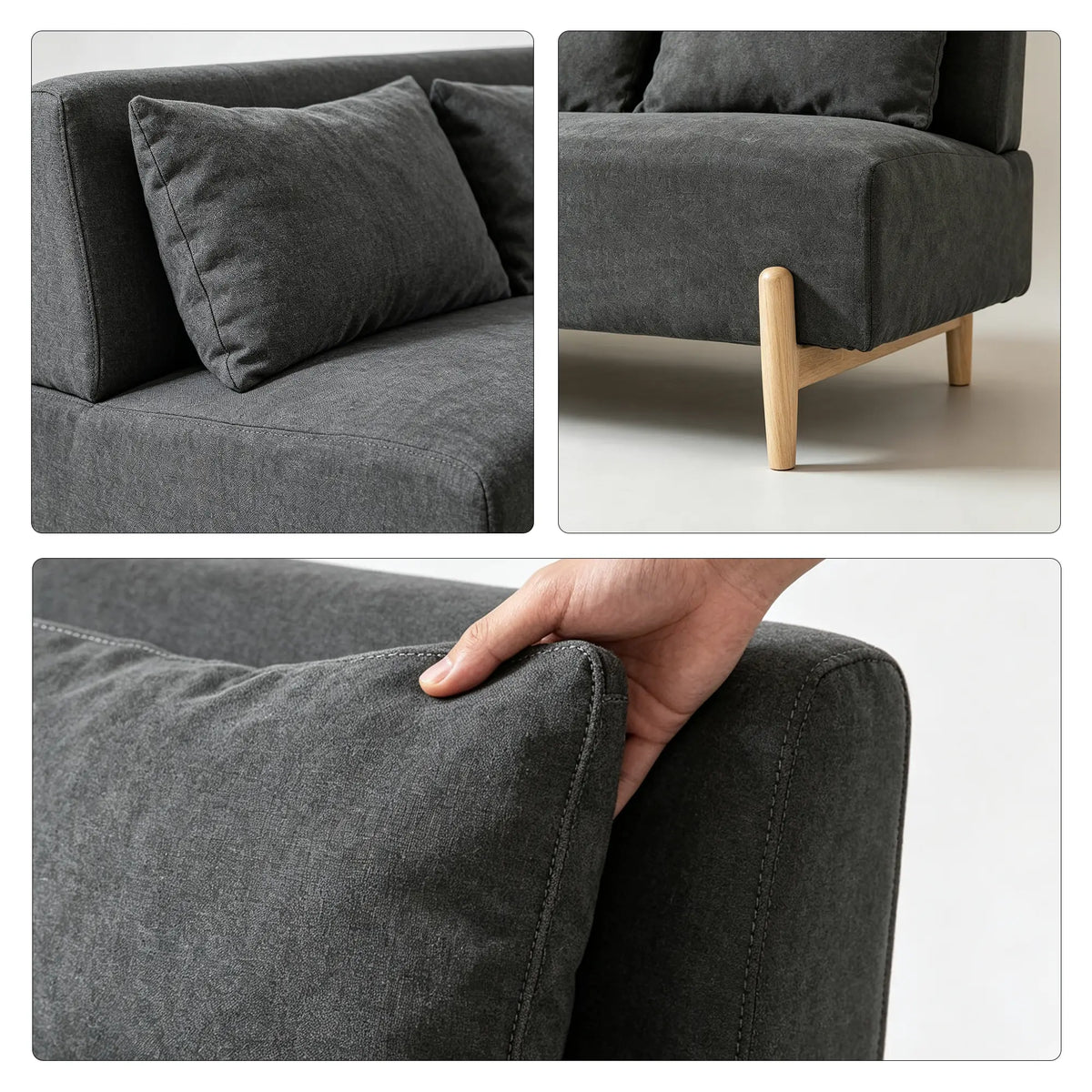 LIVARA Modern 3 Seater Sofa Cotton Linen Upholstery Solid Wood Frame High Rebound Cushions for Living Room Apartment Lounge - Grey
