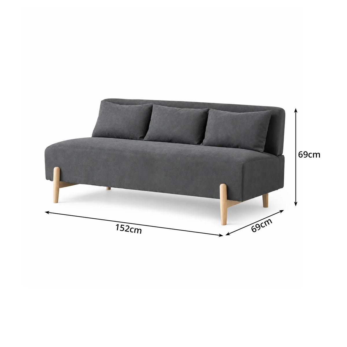 LIVARA Modern 3 Seater Sofa Cotton Linen Upholstery Solid Wood Frame High Rebound Cushions for Living Room Apartment Lounge - Grey