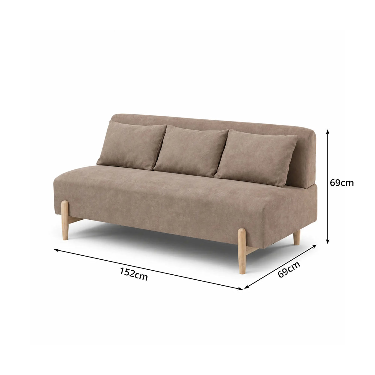 LIVARA Modern 3 Seater Sofa Cotton Linen Upholstery Solid Wood Frame High Rebound Cushions for Living Room Apartment Lounge - Khaki