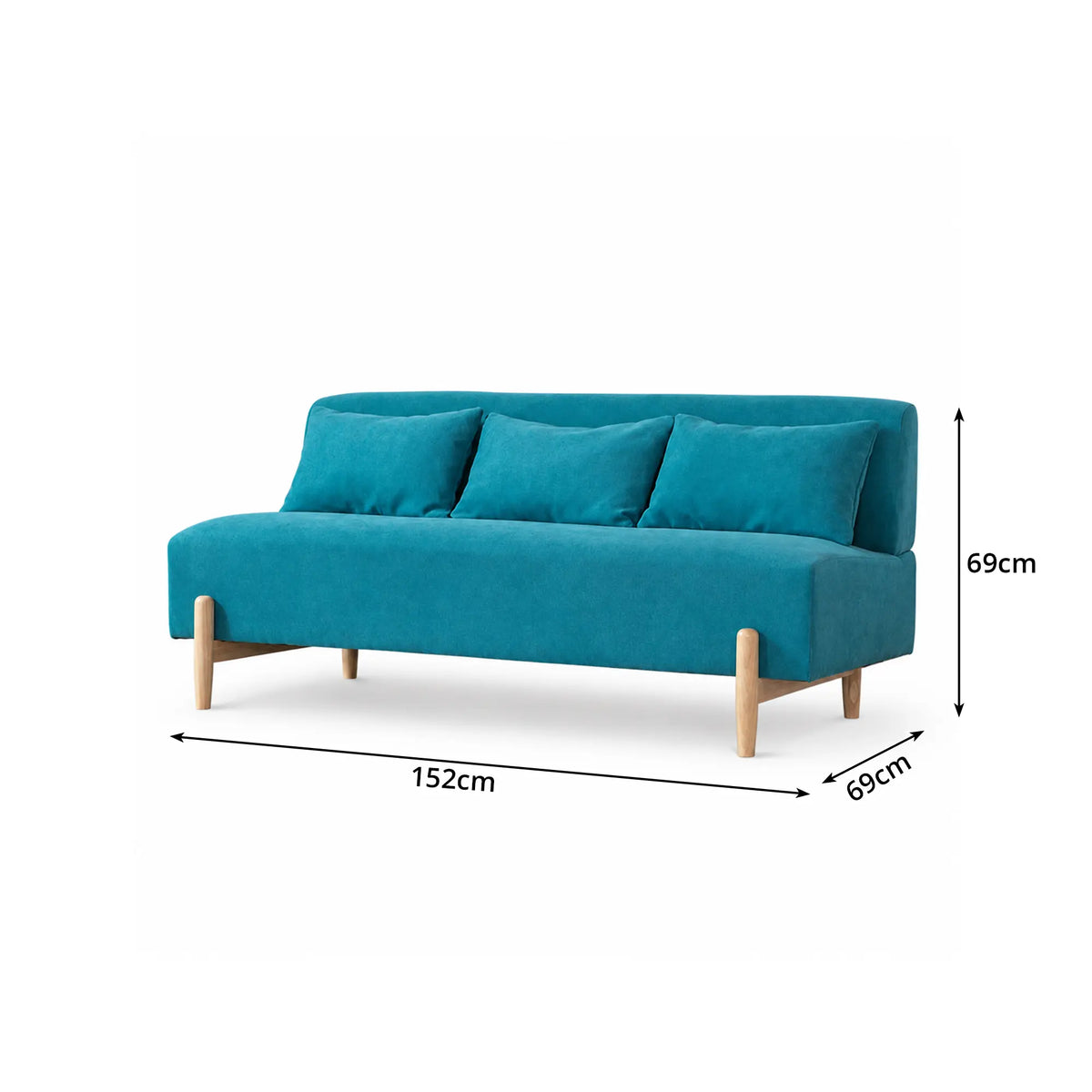 LIVARA Modern 3 Seater Sofa Cotton Linen Upholstery Solid Wood Frame High Rebound Cushions for Living Room Apartment Lounge - Blue