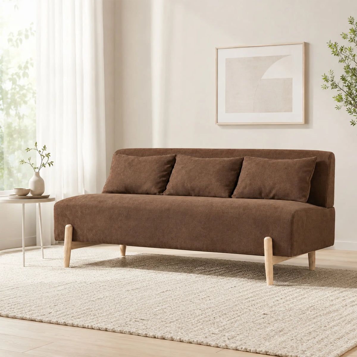 LIVARA Modern 3 Seater Sofa Cotton Linen Upholstery Solid Wood Frame High Rebound Cushions for Living Room Apartment Lounge - Coffee