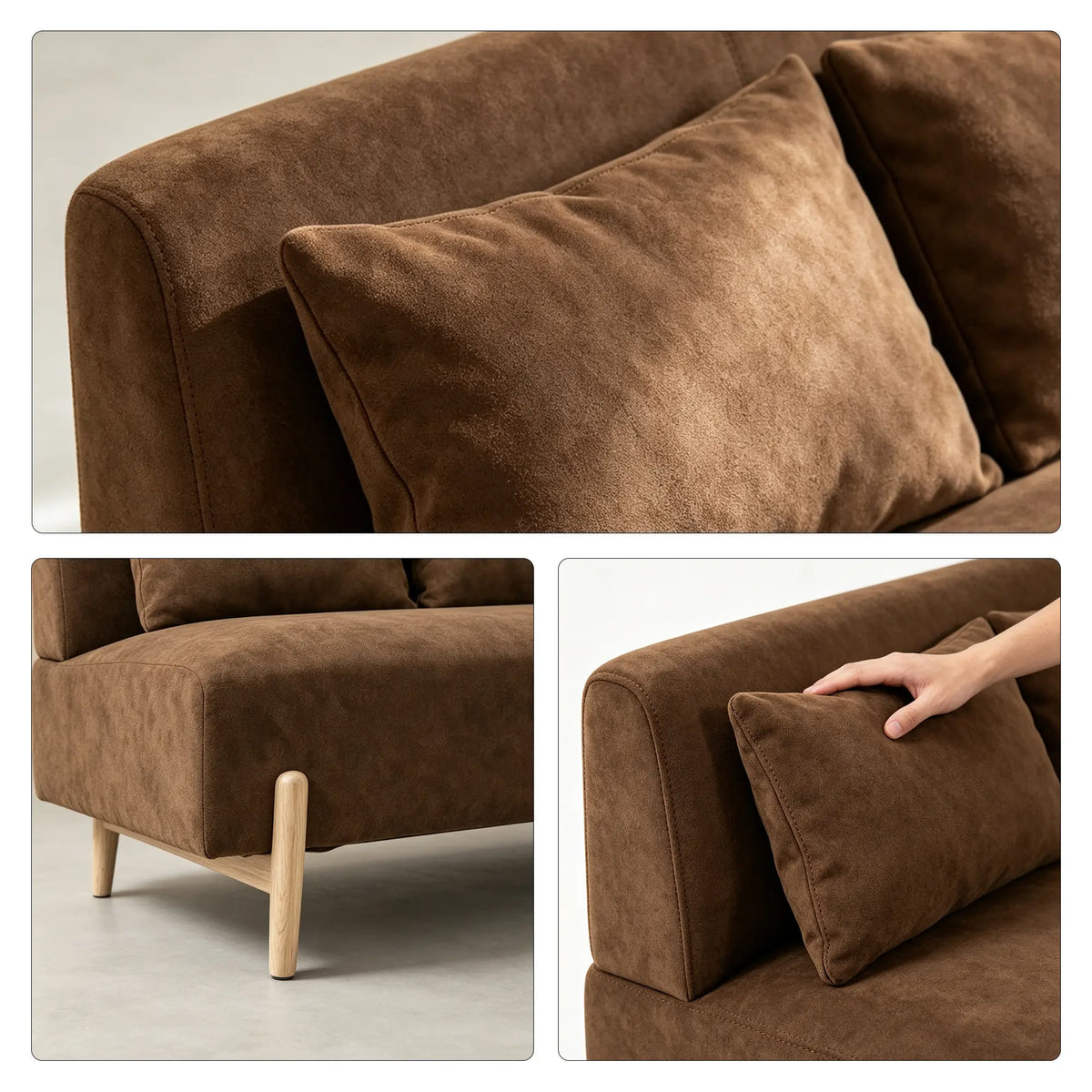 LIVARA Modern 3 Seater Sofa Cotton Linen Upholstery Solid Wood Frame High Rebound Cushions for Living Room Apartment Lounge - Coffee