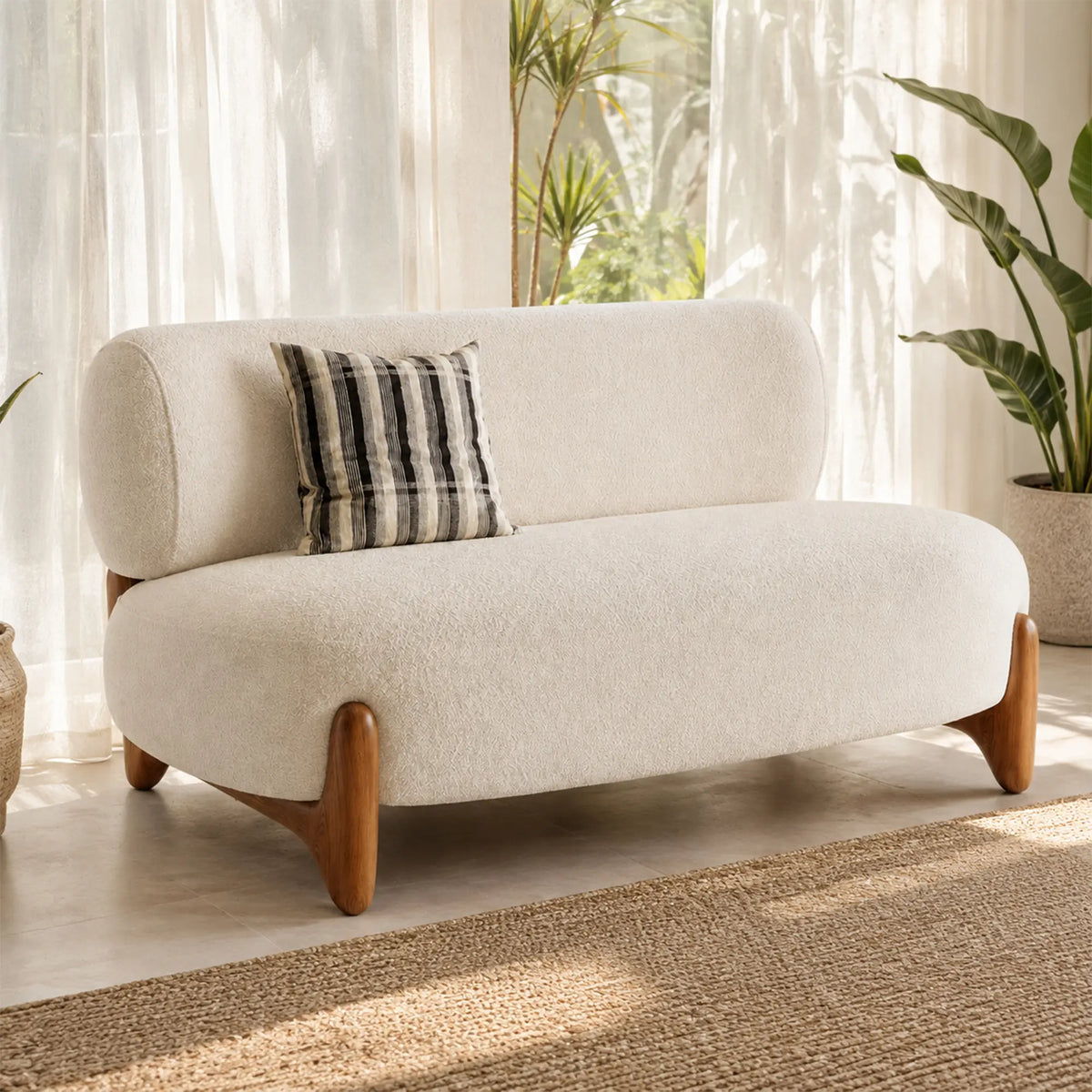 LIVARA 2 Seater Sofa Removable Washable Lambswool Cover High Resilience Cushioning Solid Wood Frame for Small Living Room Bedroom - White