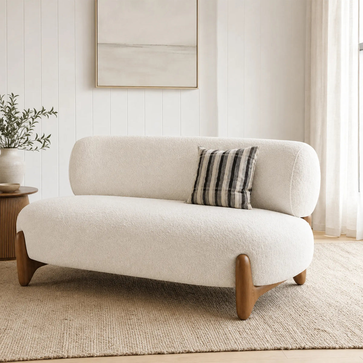 LIVARA 2 Seater Sofa Removable Washable Lambswool Cover High Resilience Cushioning Solid Wood Frame for Small Living Room Bedroom - White