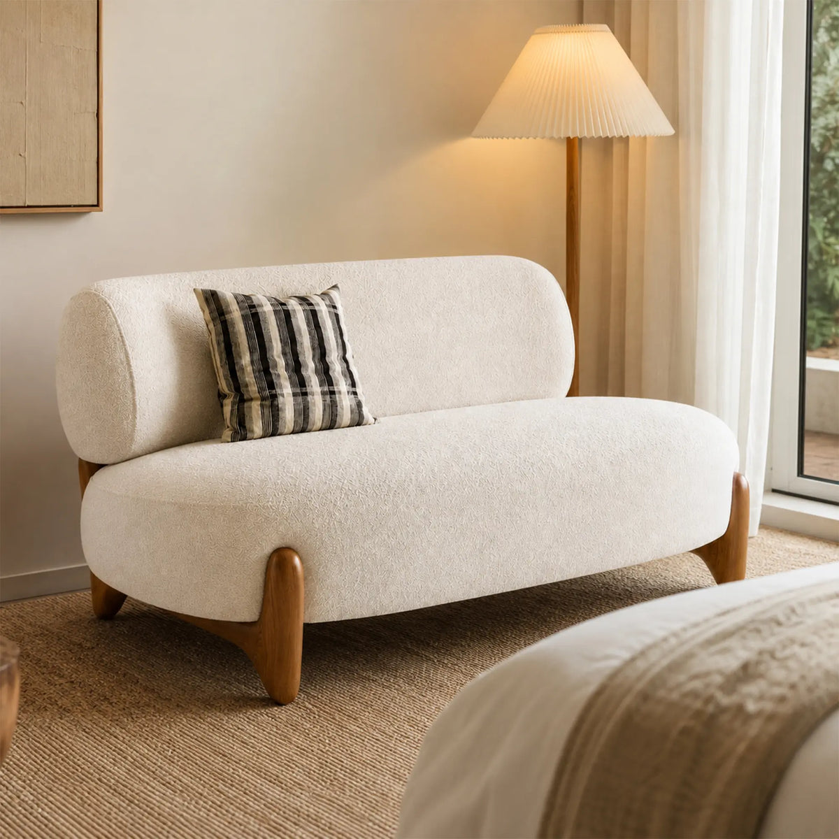 LIVARA 2 Seater Sofa Removable Washable Lambswool Cover High Resilience Cushioning Solid Wood Frame for Small Living Room Bedroom - White