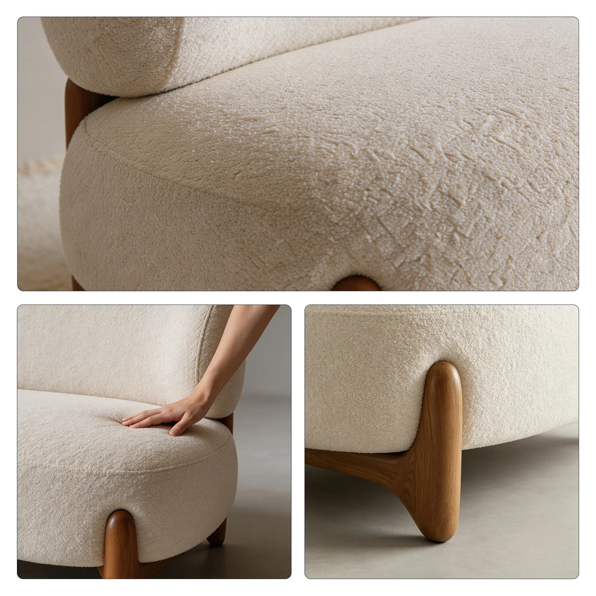 LIVARA 2 Seater Sofa Removable Washable Lambswool Cover High Resilience Cushioning Solid Wood Frame for Small Living Room Bedroom - White