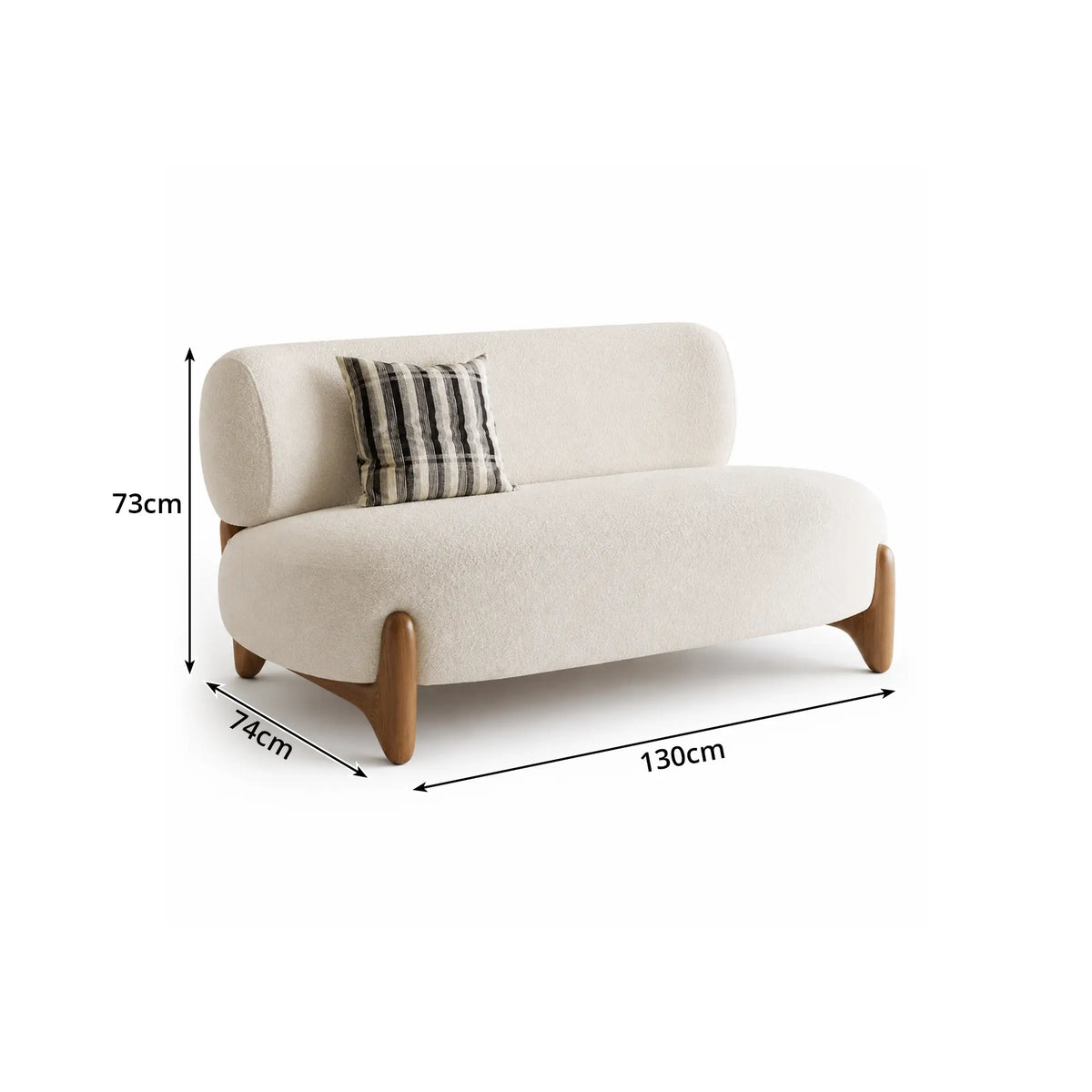 LIVARA 2 Seater Sofa Removable Washable Lambswool Cover High Resilience Cushioning Solid Wood Frame for Small Living Room Bedroom - White
