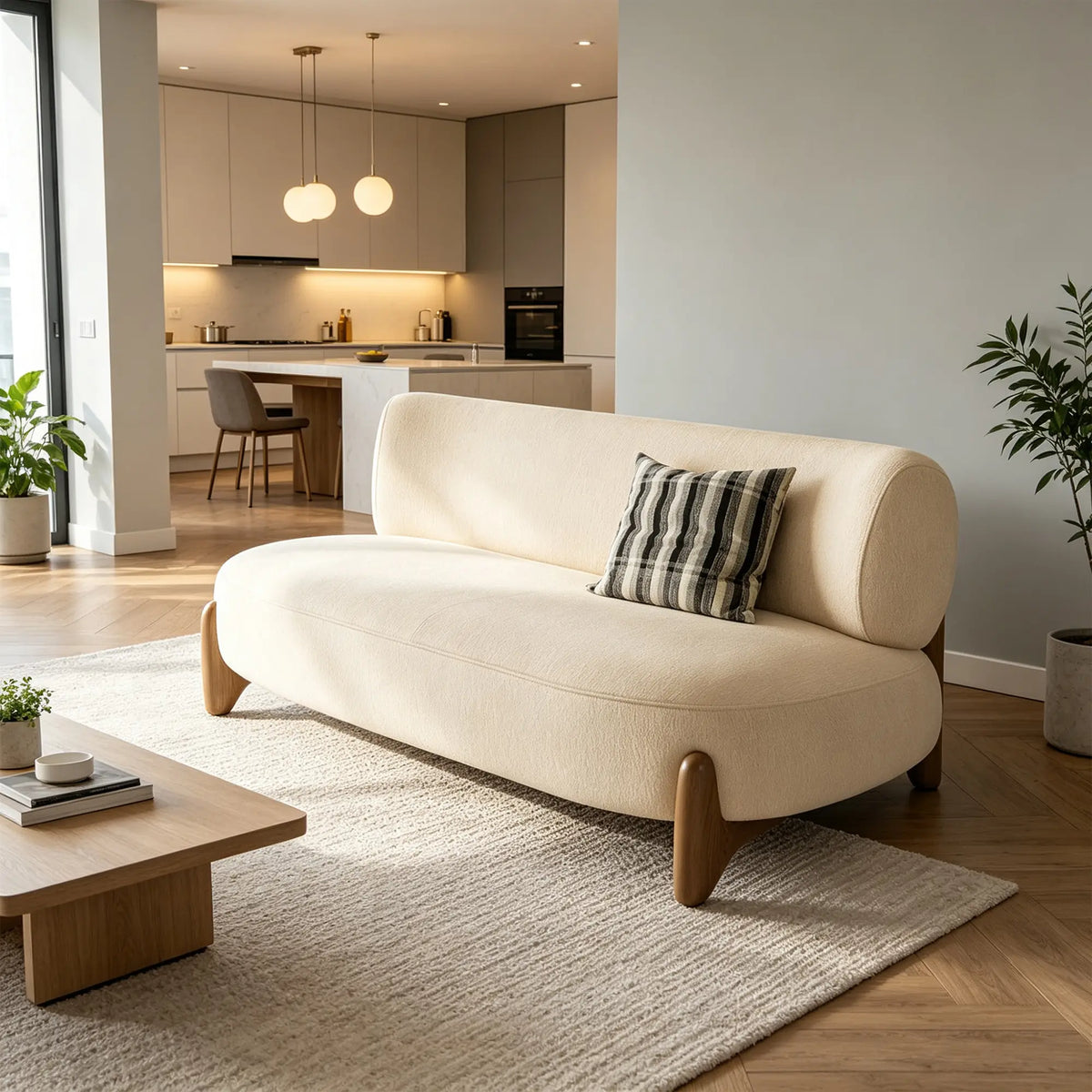 LIVARA 2 Seater Sofa Removable Washable Lambswool Cover High Resilience Cushioning Solid Wood Frame for Small Living Room Bedroom - Yellow