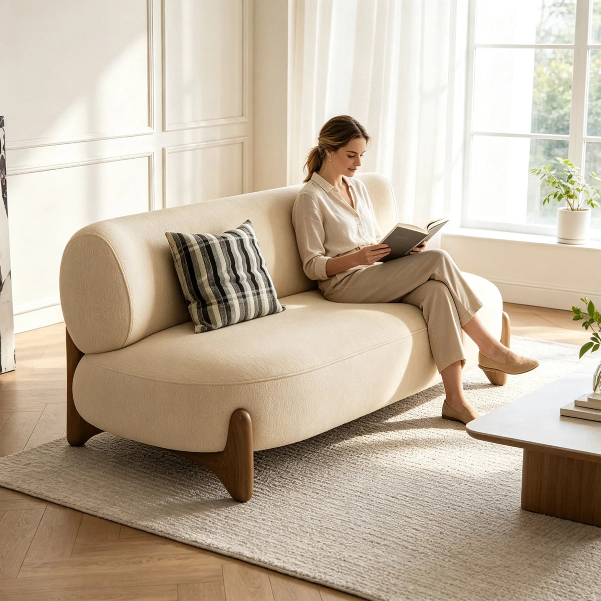 LIVARA 2 Seater Sofa Removable Washable Lambswool Cover High Resilience Cushioning Solid Wood Frame for Small Living Room Bedroom - Yellow
