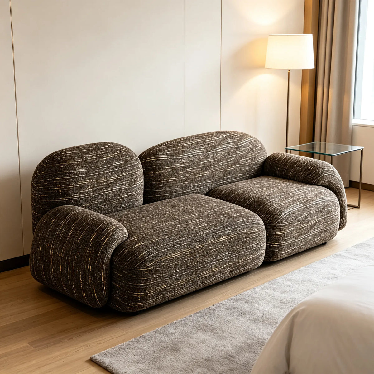 LIVARA Modular Sofa Cotton Linen Upholstery High Density Cushioning Solid Pine Frame 170/210cm for Living Room Apartment Lounge - Brown