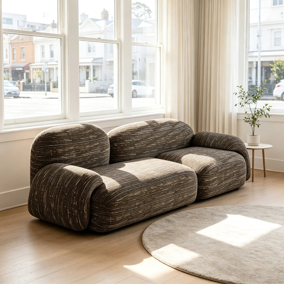 LIVARA Modular Sofa Cotton Linen Upholstery High Density Cushioning Solid Pine Frame 170/210cm for Living Room Apartment Lounge - Brown